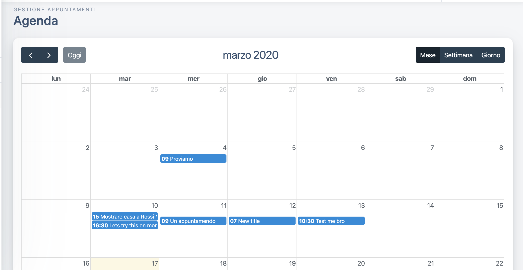 A screenshot of the calendar